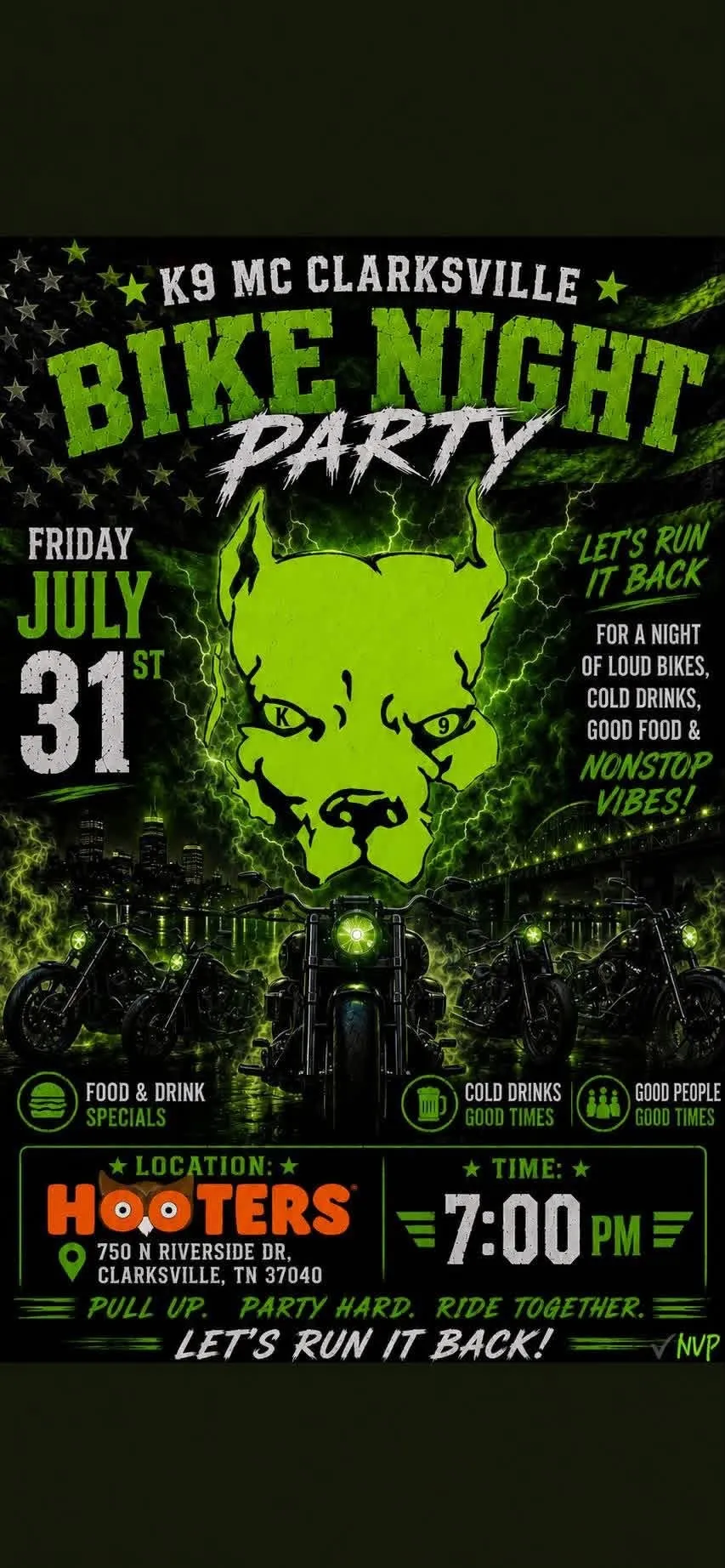 K9 MC Clarksville Bike Night Party flyer