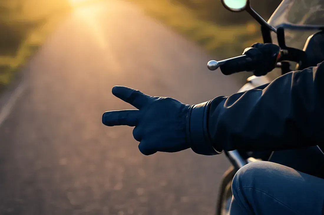 motorcycle rider dropping two fingers left hand